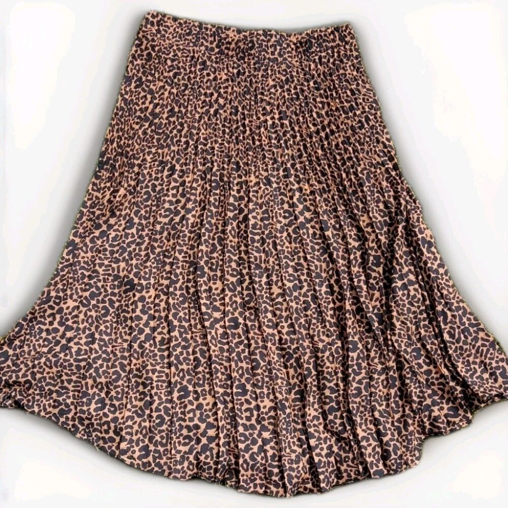 NWT Max Studio XL Leopard Print Pleated Midi Skirt Pull On Elastic Waist Lined